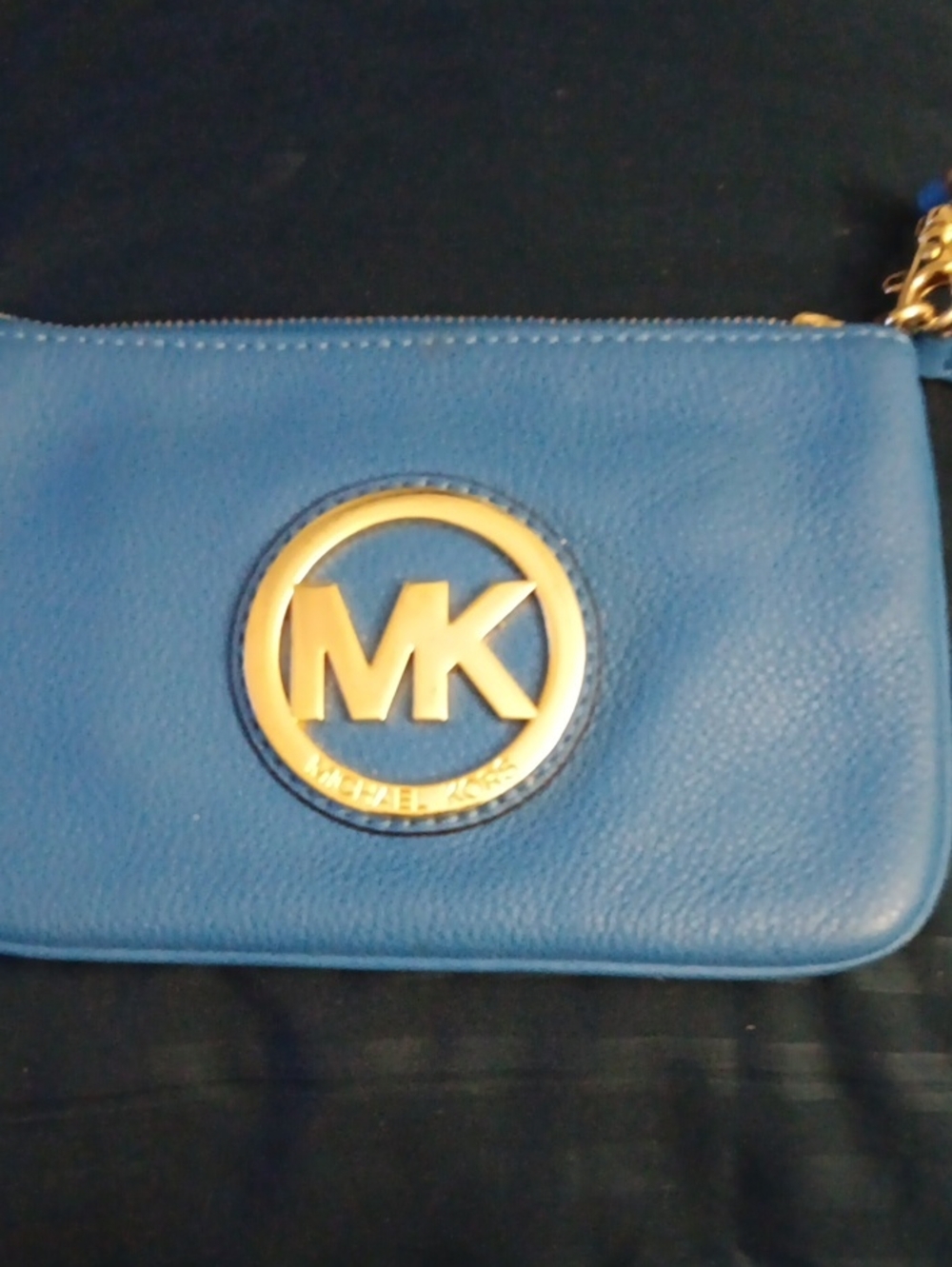 Michael Kors Royal Blue Leather Wristlet with Gold MK Emblem